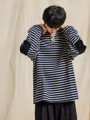 エルボーパッチ ストライプ柄 長袖Tシャツ