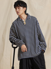 エルボーパッチ ストライプ柄 長袖Tシャツ