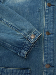 3口ポケット水洗いフレンチワークデニムジャケット