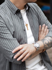 メンズ アメリカン レトロ ストライプ シャツラペル長袖