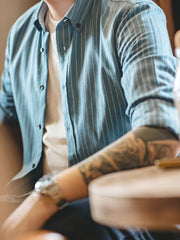 メンズ アメリカン レトロ ストライプ シャツラペル長袖