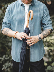 メンズ アメリカン レトロ ストライプ シャツラペル長袖