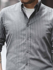 メンズ アメリカン レトロ ストライプ シャツラペル長袖