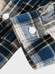 カラーブロックチェック長袖シャツ