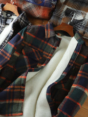 モール撞色チェックシャツ