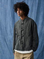 グレーヴィンテージウォッシュ中国風ジャケット