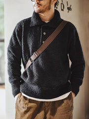 ループヤーン ポロカラー ニットセーター