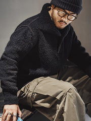 ループヤーン ポロカラー ニットセーター