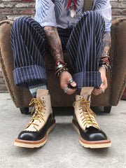 本革 配色切替 バイカーブーツ