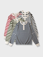 ボーダー柄 ヘンリーネック 長袖Tシャツ