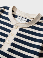 ボーダー柄 ヘンリーネック 長袖Tシャツ