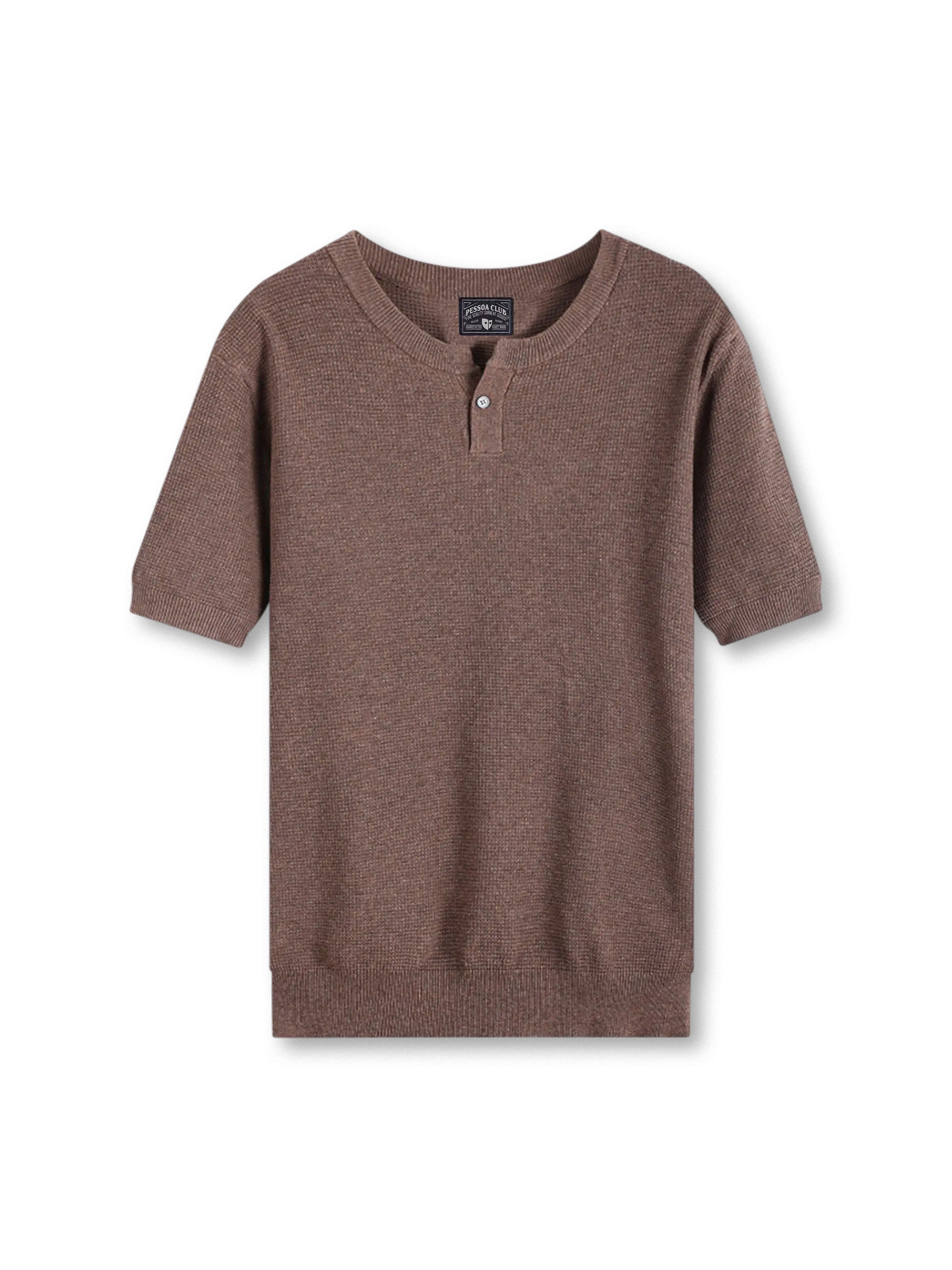 パイナップルステッチが際立つヘンリーネックニット