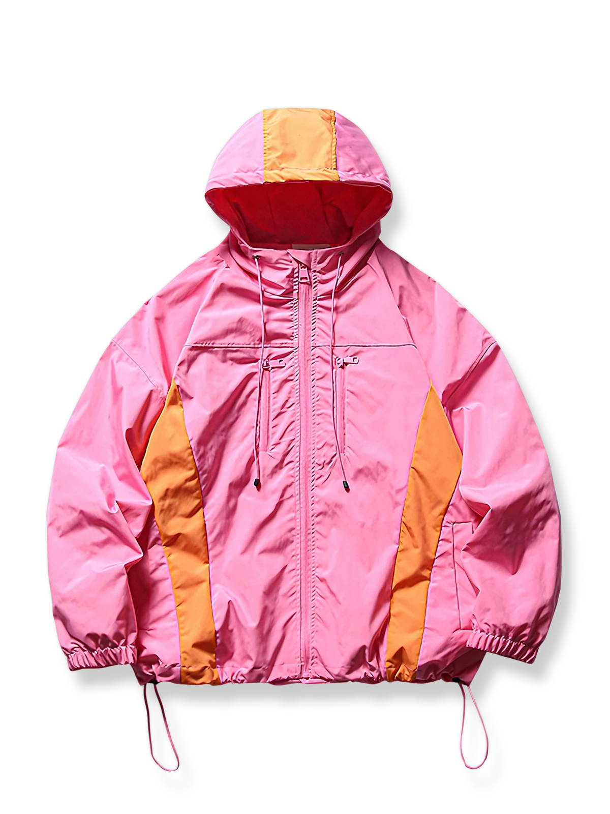 ピンクのパッチワーク柄ウィンドブレーカー