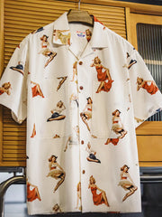 ピンナップガール総柄キューバカラーシャツ全体像