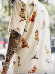 ピンナップガール総柄キューバカラーシャツ