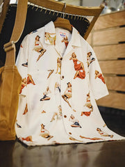 ピンナップガール総柄キューバカラーシャツ
