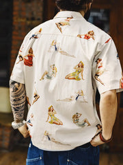 ピンナップガール総柄キューバカラーシャツ