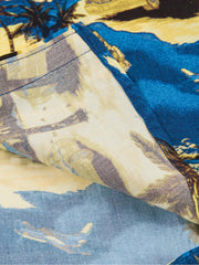 砂浜柄 青色アロハシャツ