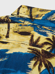 砂浜柄 青色アロハシャツ