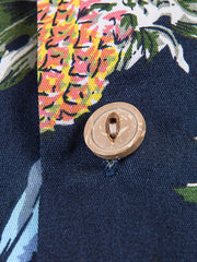 PLAME AUBE|パイナップル花柄 ネイビーアロハシャツ