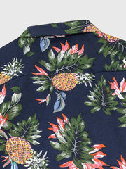PLAME AUBE|パイナップル花柄 ネイビーアロハシャツ