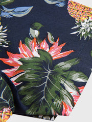 PLAME AUBE|パイナップル花柄 ネイビーアロハシャツ