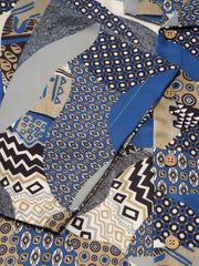 青い パッチワーク柄 アロハシャツ