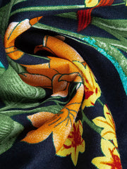 PLAME AUBE|花柄 ネイビーアロハシャツ