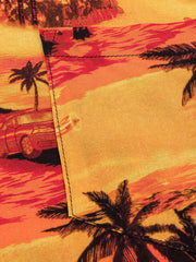 ヤシの木 オレンジ色アロハシャツ