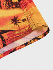 ヤシの木 オレンジ色アロハシャツ