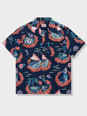 朱槿と島の美女柄 アロハシャツ