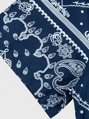 PLAME AUBE|ネイビー ペイズリー柄アロハシャツ