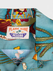 PLAME AUBE|植物柄 青いアロハシャツ