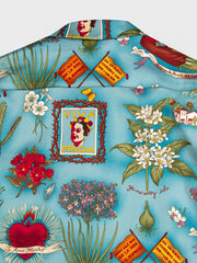 PLAME AUBE|植物柄 青いアロハシャツ