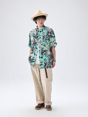 3色展開 花柄 コットン キューバシャツ