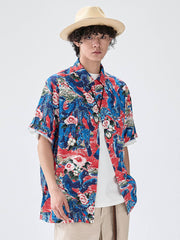 3色展開 花柄 コットン キューバシャツ