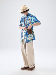 3色展開 花柄 コットン キューバシャツ