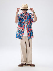 3色展開 花柄 コットン キューバシャツ