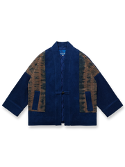 藍染め手織り布とピンチワークが特徴の植物染めはんてん。