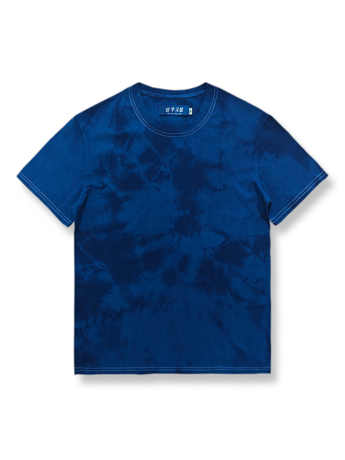 植物藍染と氷紋絞り染めのタイダイが施されたクルーネックTシャツ