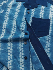 植物藍染ストライプタイダイキューバ襟シャツ