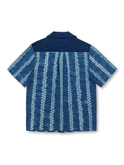 植物藍染ストライプタイダイキューバ襟シャツ