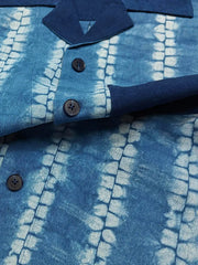 植物藍染ストライプタイダイキューバ襟シャツ