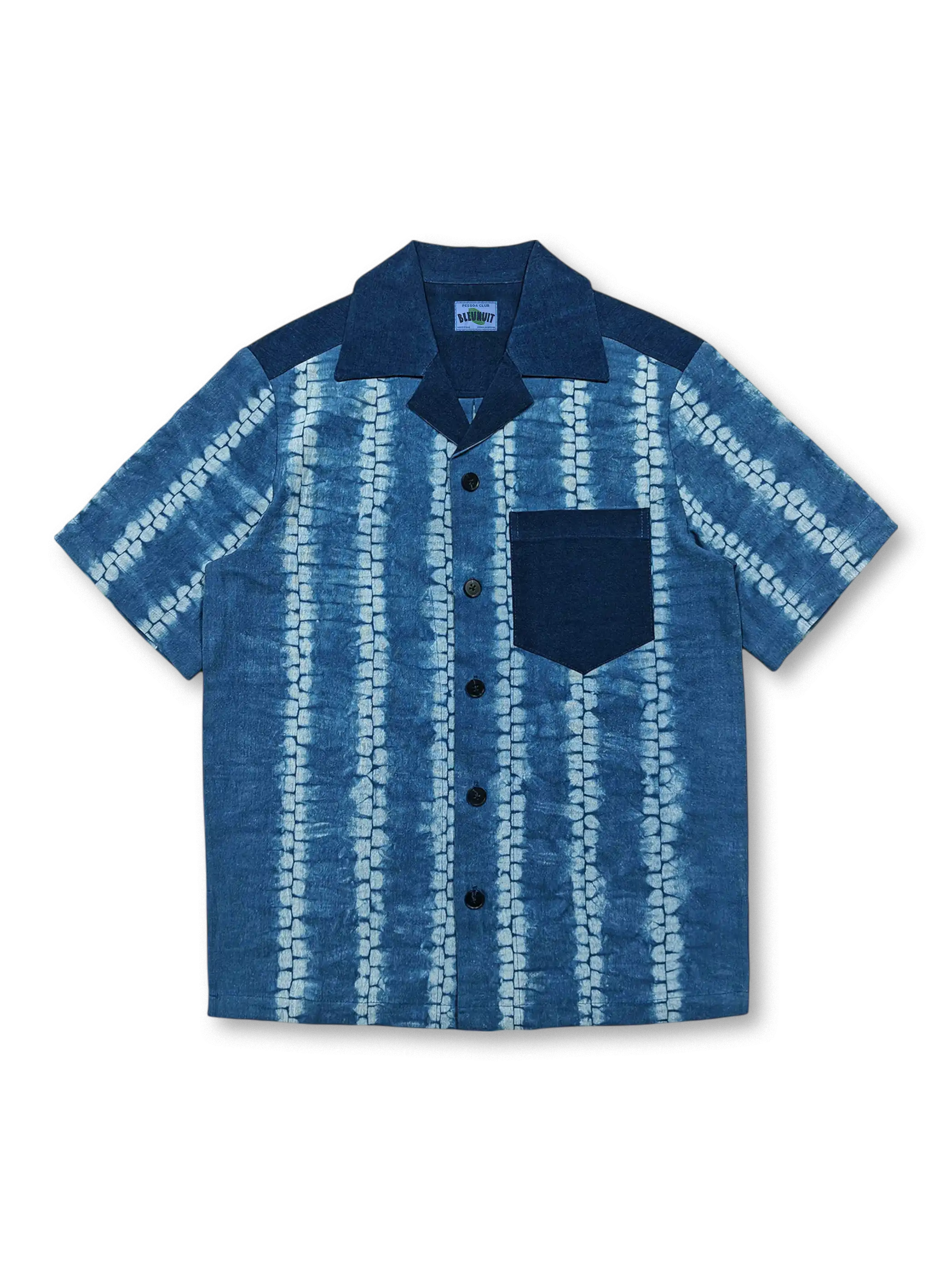 天然藍染とストライプタイダイが映えるキューバ襟シャツ