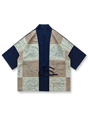 植物刺し子繍パッチワーク半袖はんてんの前面が見える商品画像