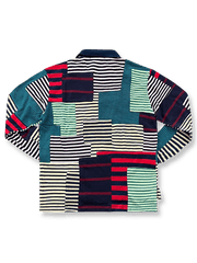 コントラスト レトロパッチワーク長袖poloシャツ