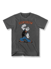 『ポパイ』カートゥーンプリントTシャツの正面画像、ユーモアスタイルデザイン