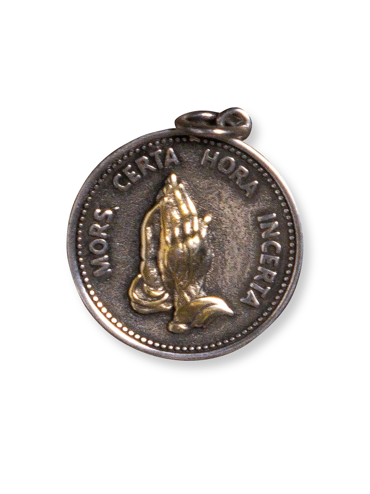 デューラー「祈る手」をモチーフにしたスエード製ネックレス。