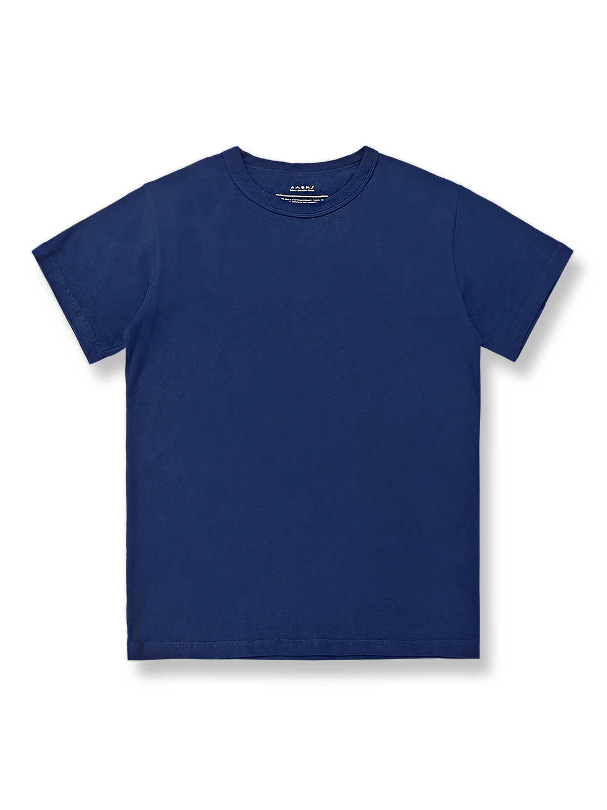 藍染めとヴィンテージウォッシュ加工が施されたコーマコットンのクルーネック半袖Tシャツ