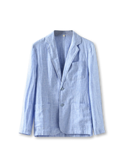 95%リネン混紡素材の自然なシワ感と立体感が特徴の夏用カジュアルジャケット